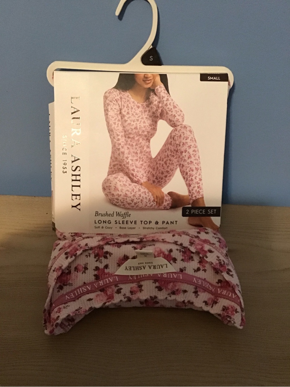New Laura Ashley Pink Floral Brushed Waffle Long Sleeve Top & Pant Pajama Set S